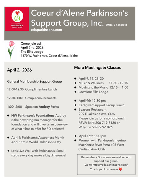 CDA Parkinson's event flyer